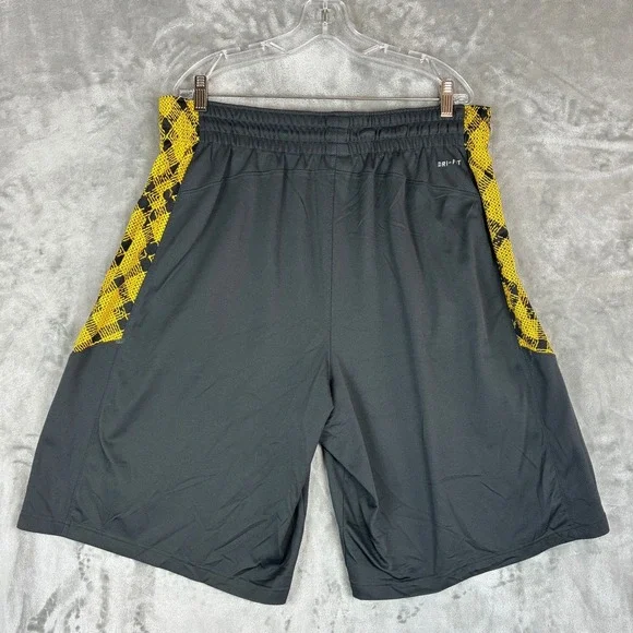 Nike LeBron James Dri-FIT Basketball Shorts Mens XXL Grey Yellow Zipper Pockets - Picture 2 of 7